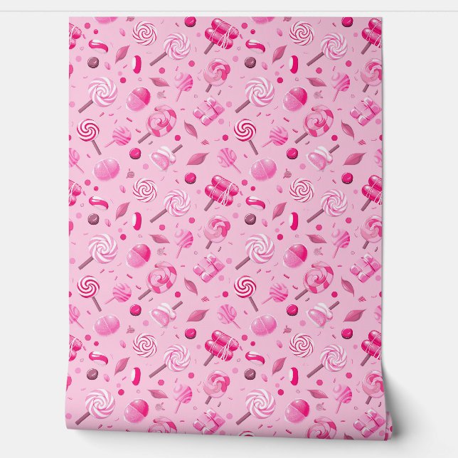 Seamless pattern with candies, lollipops, blue bac wallpaper  (Unrolling)