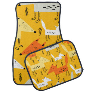 Seamless pattern with cartoon foxes, decor element car floor mat