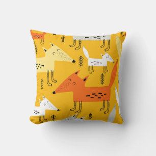 Seamless pattern with cartoon foxes, decor element throw pillow