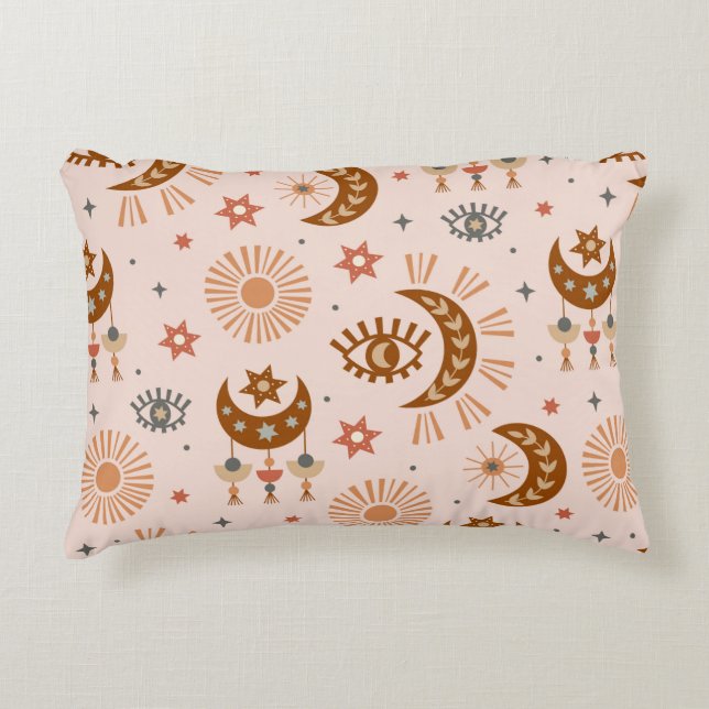 seamless pattern with celestial eye, moon, sun accent pillow (Front)