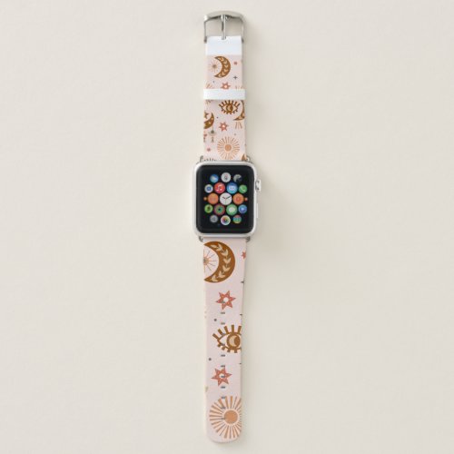seamless pattern with celestial eye, moon, sun apple watch band