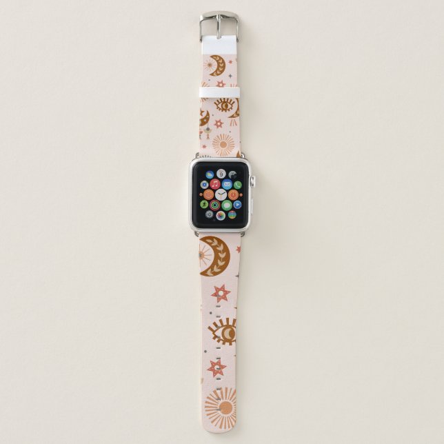 seamless pattern with celestial eye, moon, sun apple watch band (Front)