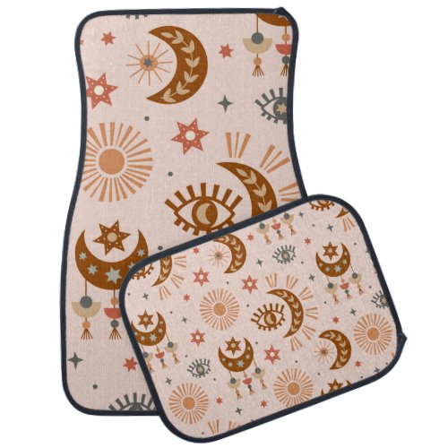 seamless pattern with celestial eye moon sun car floor mat