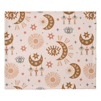 seamless pattern with celestial eye, moon, sun duvet cover