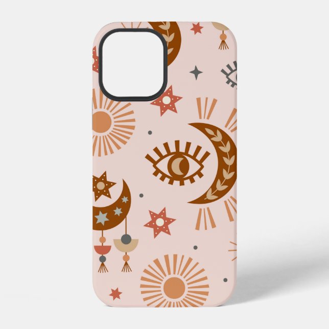 seamless pattern with celestial eye, moon, sun iphone case (Back)