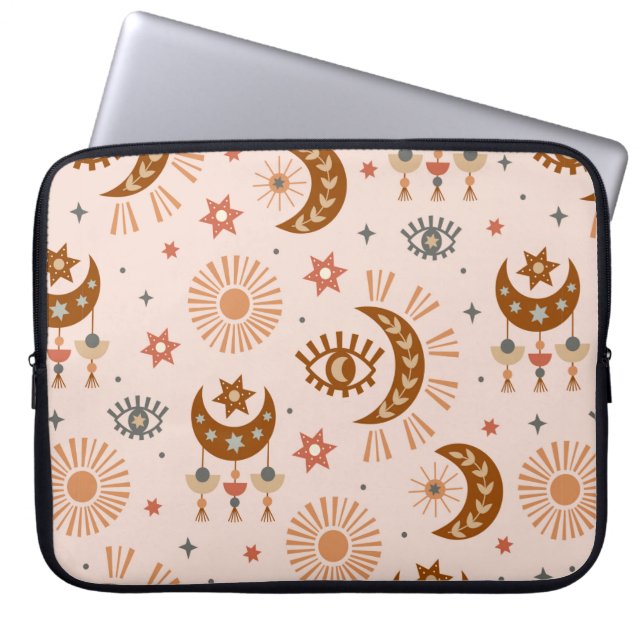 seamless pattern with celestial eye, moon, sun laptop sleeve (Front)