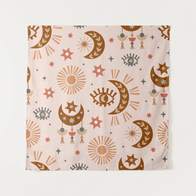 seamless pattern with celestial eye, moon, sun tapestry (Front)