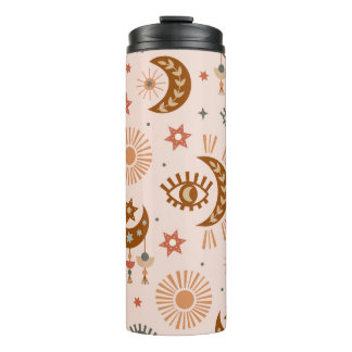 seamless pattern with celestial eye, moon, sun thermal tumbler