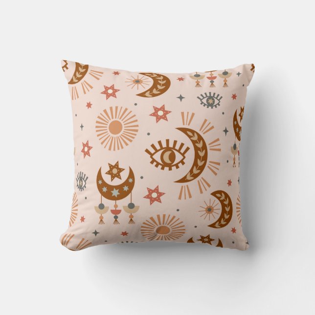 seamless pattern with celestial eye, moon, sun throw pillow (Front)