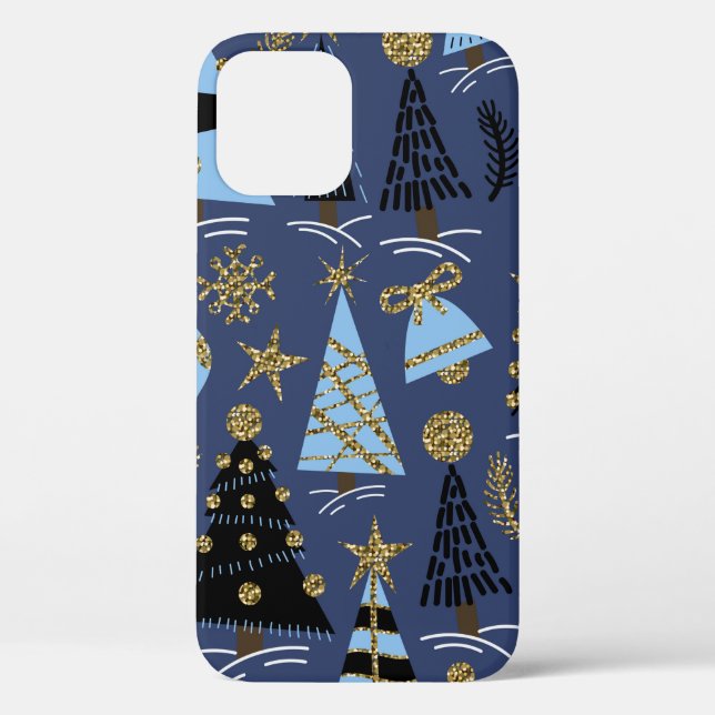 Seamless pattern with Christmas glitter trees, bel Case-Mate iPhone Case (Back)