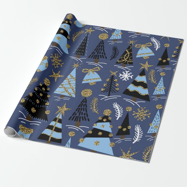 Seamless pattern with Christmas glitter trees, bel Wrapping Paper (Unrolled)