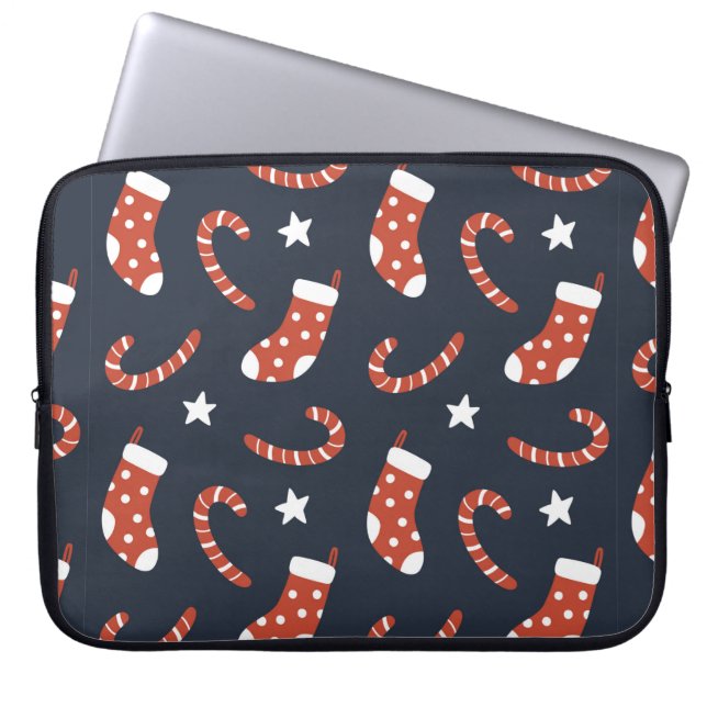Seamless pattern with christmas socks,candy canes  laptop sleeve (Front)
