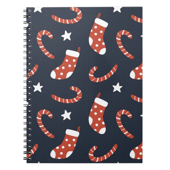 Seamless pattern with christmas socks,candy canes  notebook (Front)