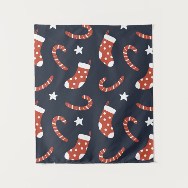 Seamless pattern with christmas socks,candy canes  tapestry (Front)