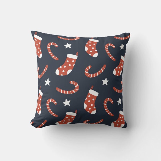 Seamless pattern with christmas socks,candy canes  throw pillow (Front)