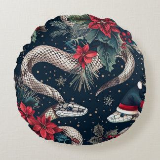 Seamless pattern with Christmas tree branches, poi Round Pillow