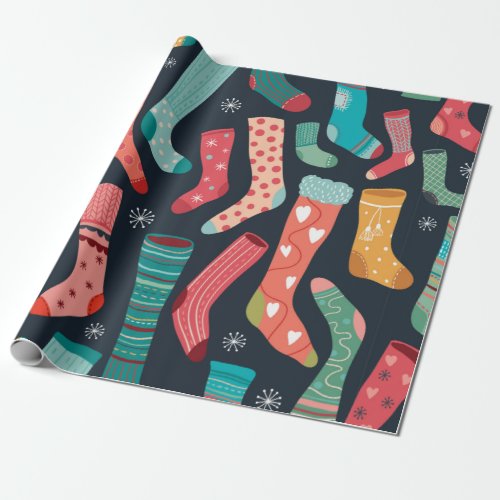 Seamless pattern with colorful different socks wrapping paper
