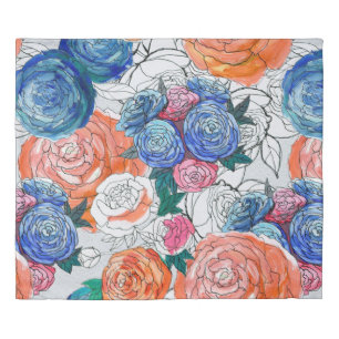 Seamless pattern with colorful flowers duvet cover