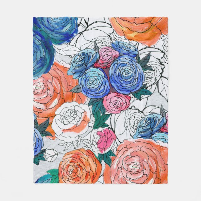 Seamless pattern with colorful flowers fleece blanket (Front)