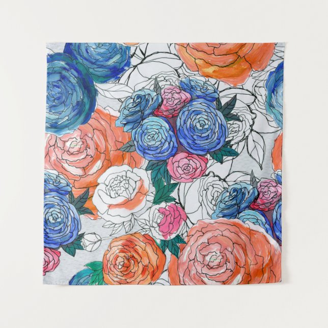 Seamless pattern with colorful flowers tapestry (Front)