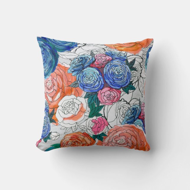 Seamless pattern with colorful flowers throw pillow (Front)