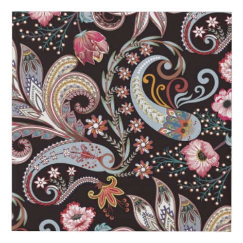 Seamless pattern with colorful paisley floral faux canvas print