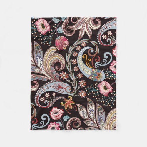 Seamless pattern with colorful paisley floral fleece blanket