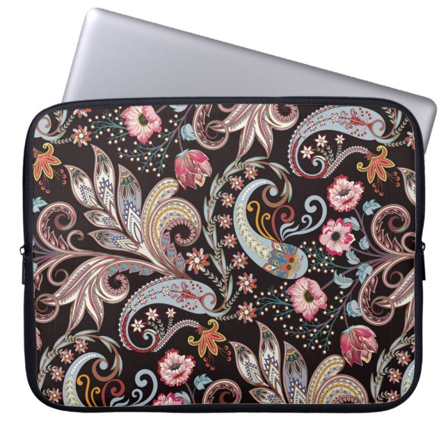 Seamless pattern with colorful paisley floral laptop sleeve (Front)