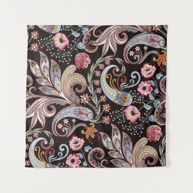 Seamless pattern with colorful paisley floral tapestry (Front)