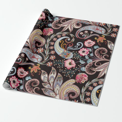 Seamless pattern with colorful paisley floral wrapping paper