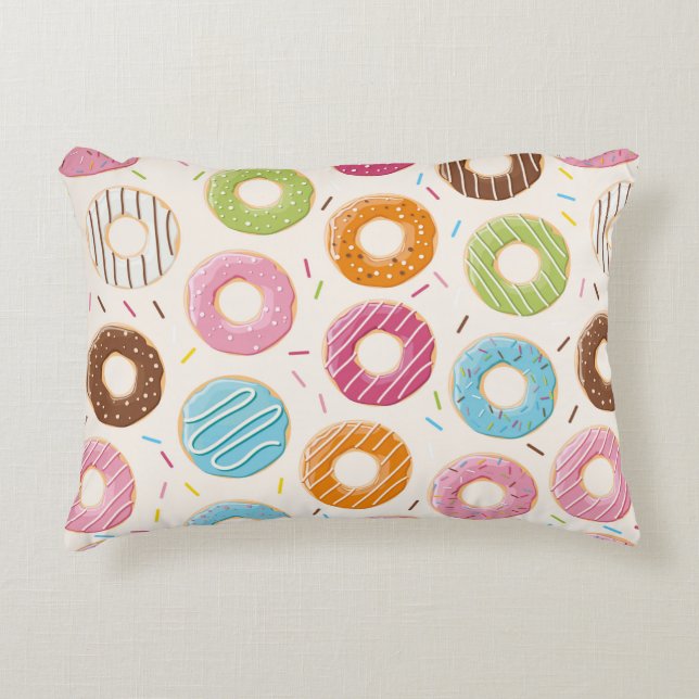Seamless pattern with colorful tasty glossy donuts accent pillow (Front)