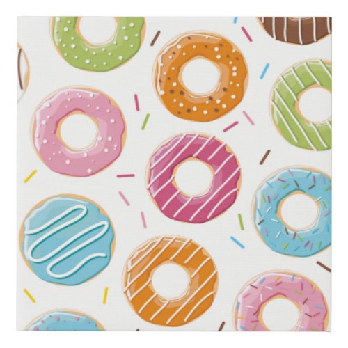 Seamless pattern with colorful tasty glossy donuts faux canvas print