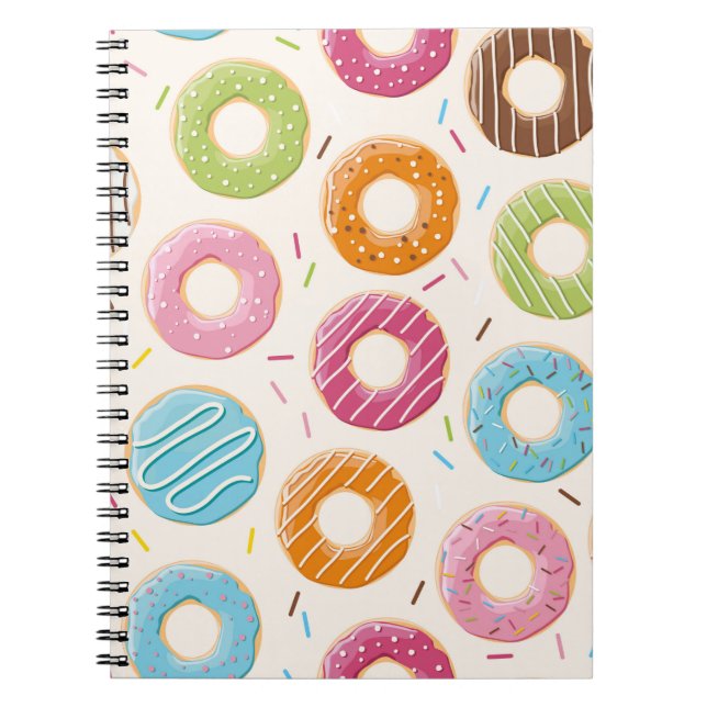 Seamless pattern with colorful tasty glossy donuts notebook (Front)