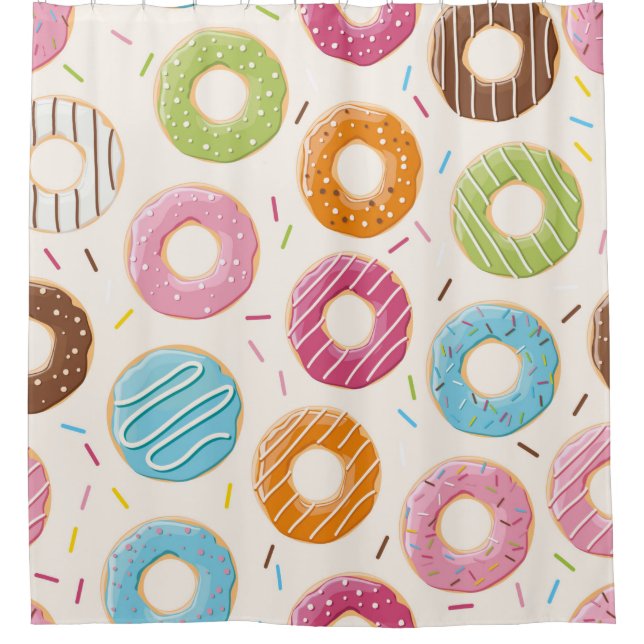 Seamless pattern with colorful tasty glossy donuts shower curtain (Front)