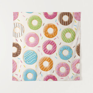 Seamless pattern with colorful tasty glossy donuts tapestry