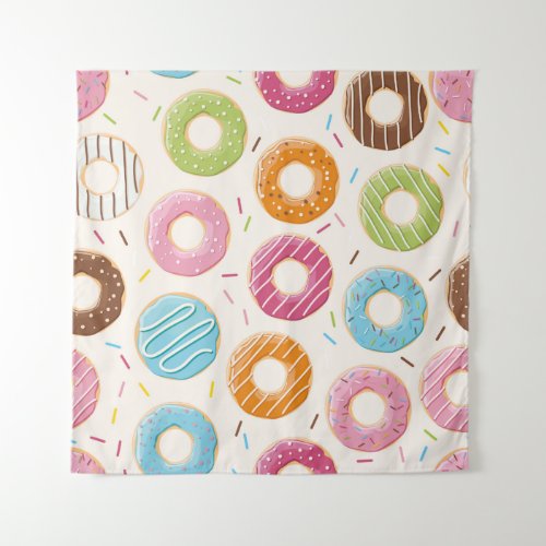 Seamless pattern with colorful tasty glossy donuts tapestry