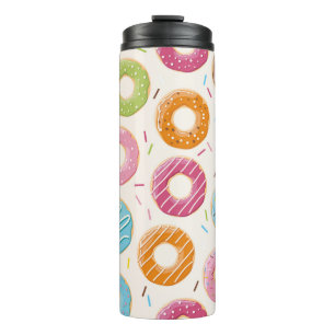 Seamless pattern with colorful tasty glossy donuts thermal tumbler
