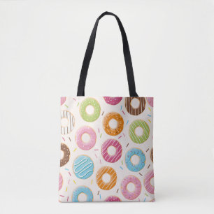 Seamless pattern with colorful tasty glossy donuts tote bag