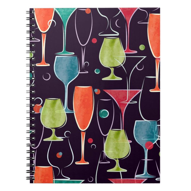 Seamless pattern with colorful watercolor cocktail notebook (Front)
