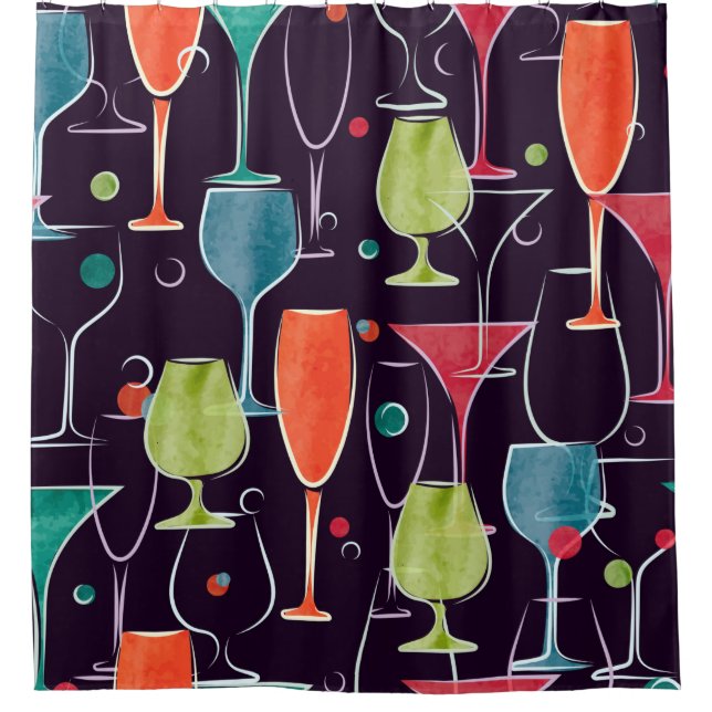 Seamless pattern with colorful watercolor cocktail shower curtain (Front)
