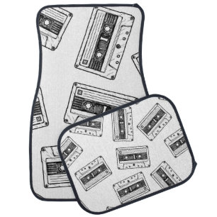 Seamless pattern with Compact Cassette in vintage Car Floor Mat