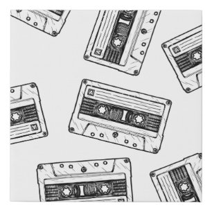Seamless pattern with Compact Cassette in vintage  Faux Canvas Print