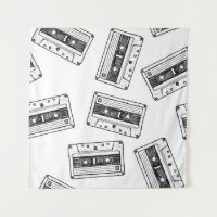 Seamless pattern with Compact Cassette in vintage