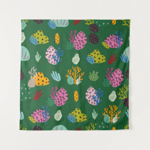 Seamless pattern with corals branches and sea plan tapestry