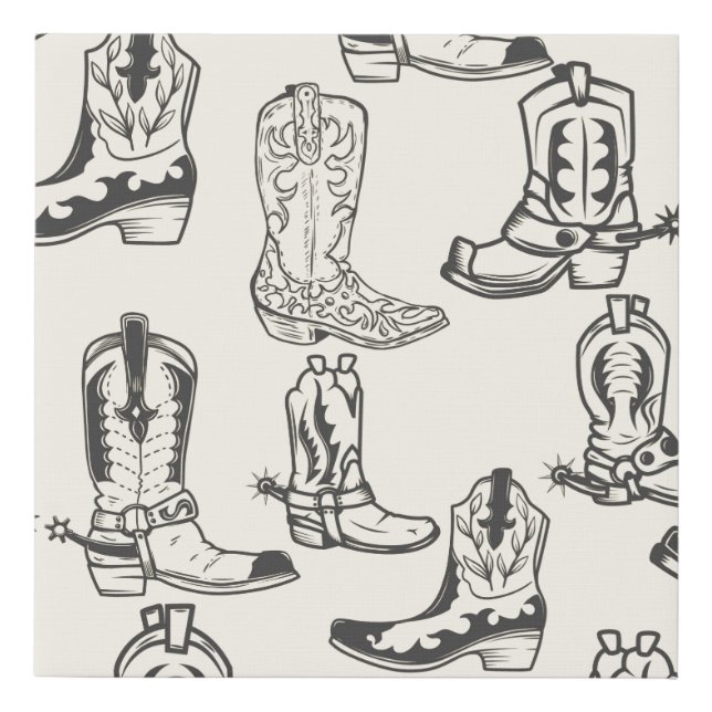 Seamless pattern with cowboy boots. cowboy,cowgirl faux canvas print (Front)