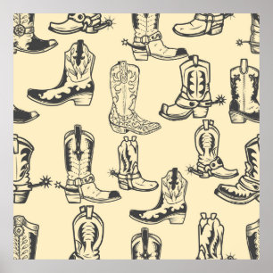 Seamless pattern with cowboy boots. cowboy,cowgirl poster