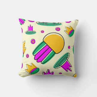 Seamless pattern with crowns and jellyfish throw pillow