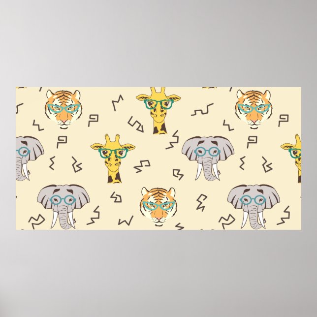 Seamless pattern with cute african animals: giraff poster (Front)