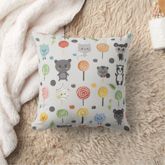 seamless pattern with cute animals throw pillow