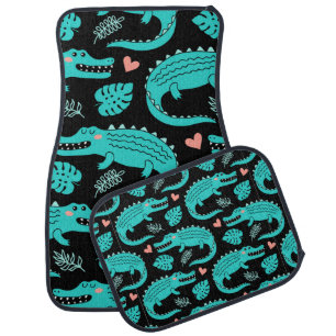 Seamless pattern with cute cartoon crocodiles car floor mat